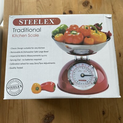 Traditionelle Küchenwaage 5 kg Fassungsvermögen - große Schüssel rot beschädigter Karton 
