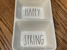 Rae Dunn "HAPPY SPRING" Candy or Appetizer Divided Dish 8  x 5 1/8  
