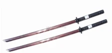 Set of 2 32" Red Burgundy Wooden Wakazashi Bokken Practice Sword Carved Dragon