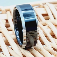 Black Tungsten Carbide Wedding Band 8mm Beveled Edge High Polished Tungsten Ring
