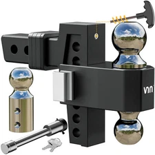 Adjustable Truck Trailer Hitch Fits 2" Receiver 6" Drop Hitch Tri-Ball 15000 LBS