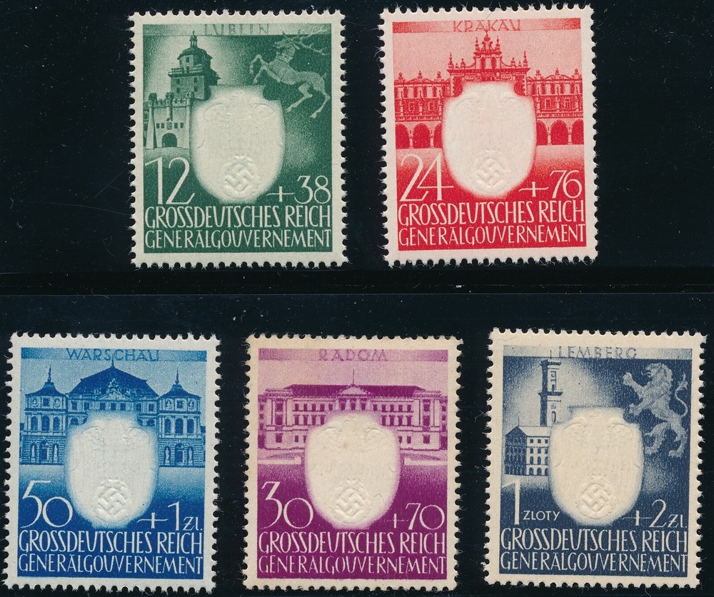 Stamp Germany Poland General Gov't Mi 105-9 Sc NB28-32 1943 WWII Warsaw War MH