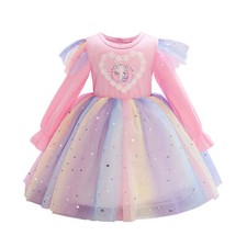 Girls Princess Dresses Unicorn Long Sleeve Kids Birthday Party Wedding Clothing
