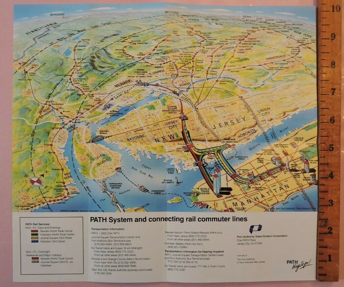 1991 PATH Guide Map Subway WTC World Trade Center New York City