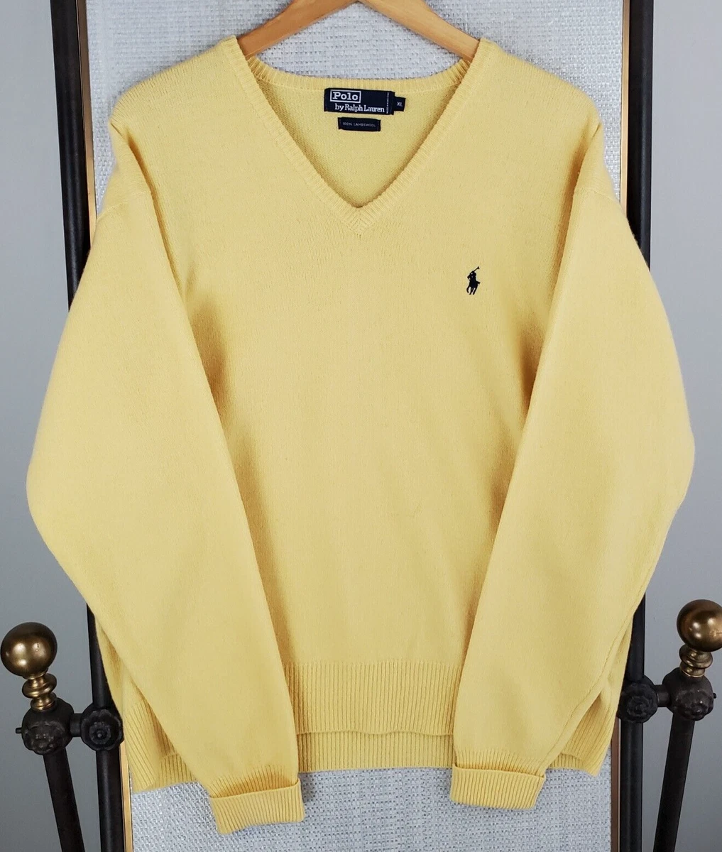 POLO RALPH LAUREN Size XL Mens 100% Lambswool V-Neck Sweater Canary Yellow Pony