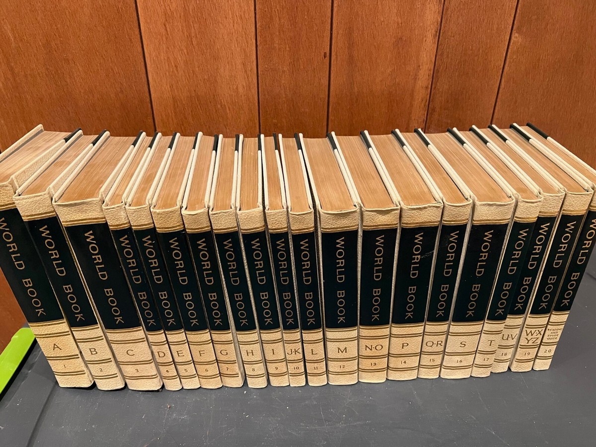 Vintage 1960 World Book Encyclopedia Cream/Brown Leather Set 12