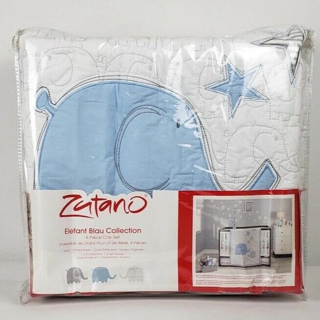 Juego de cuna Zutano Elefant Blau 7 piezas (incluido móvil) - blanco/azul/gris Foto 2 de 4