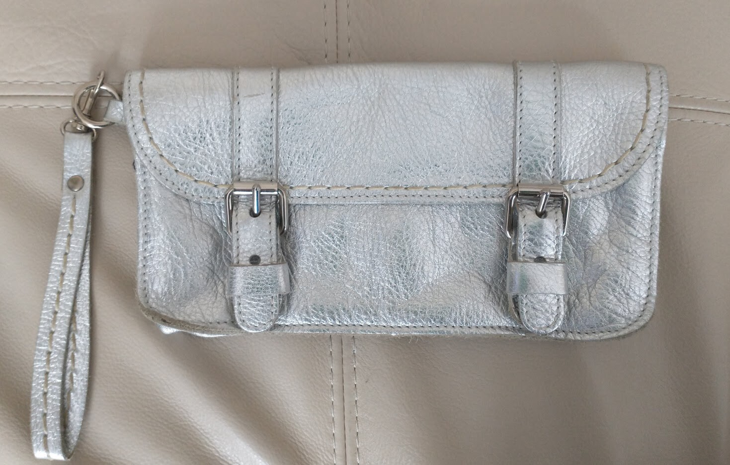 silver leather wristlet