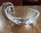 Vintage Steuben Signed Heavy Crystal Glass Bowl Snail Swirl Handle 5.25”