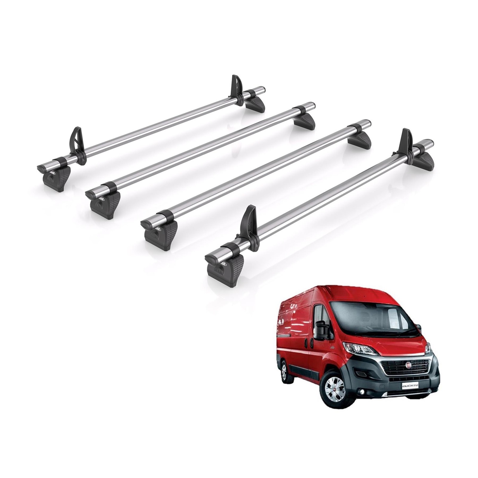 Fiat Ducato Roof Rack Fits 2006+ L3/L4 Vans 4x Bars + Loadstops Rhino Fleet