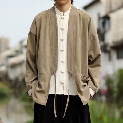 Chinese Style Mens Corduroy Loose Coat Cardigan Jacket Hanfu Casual Outwear New