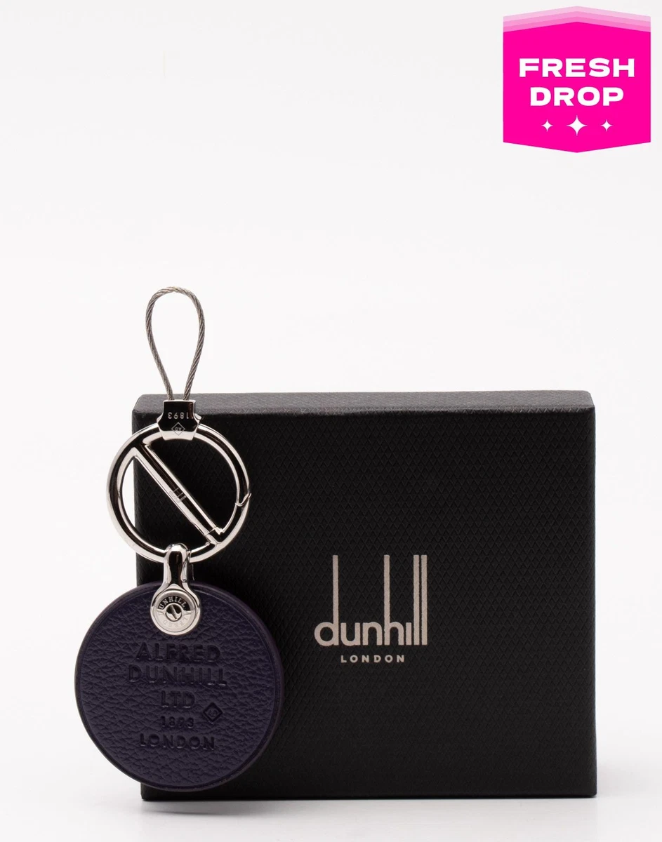 RRP€275 DUNHILL Leather & Metal Keyring Logo Purple Made in Italy