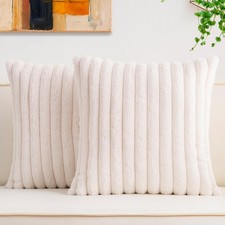 Pack of 2 Faux Fur Christmas Throw Pillow Covers 18x18 Inch, Soft Plush Strip...