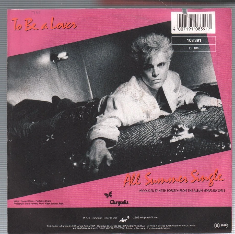 Billy Idol To Be A Lover 7" vinyl Germany Chrysalis 1986 has deletion cut to pic - Bild 2 von 3