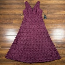 Adrianna Papell Women's Size 12 Wine Sleeveless Soutache Embroidery Midi Dress