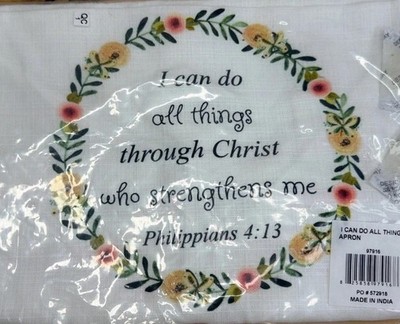 Christian Kitchen Apron Philippians 4:13 Floral Wreath  I Can Do All Things  New