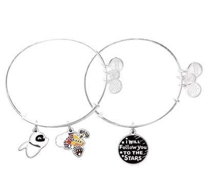 New Alex & Ani Disney Park Bracelet Set of 2 Wall-E Eve I WILL FOLLOW YOU SILVER