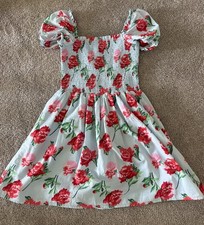 Janie and Jack Girls 10 Blue Floral Smocked Puff Sleeve Dress