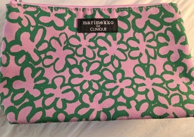 Marimekko for Clinique Pink Green Floral Cosmetic Makeup Bag Zipper Pouch