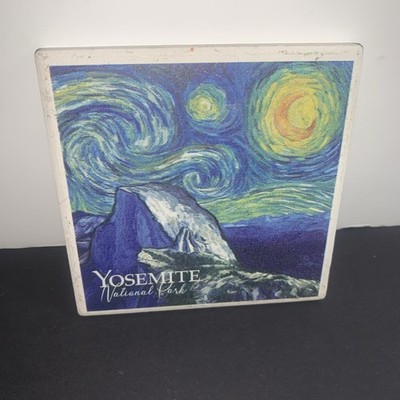 Yosemite Glacier Point Starry Night Ceramic Coaster Tile Van Gogh Style Decor