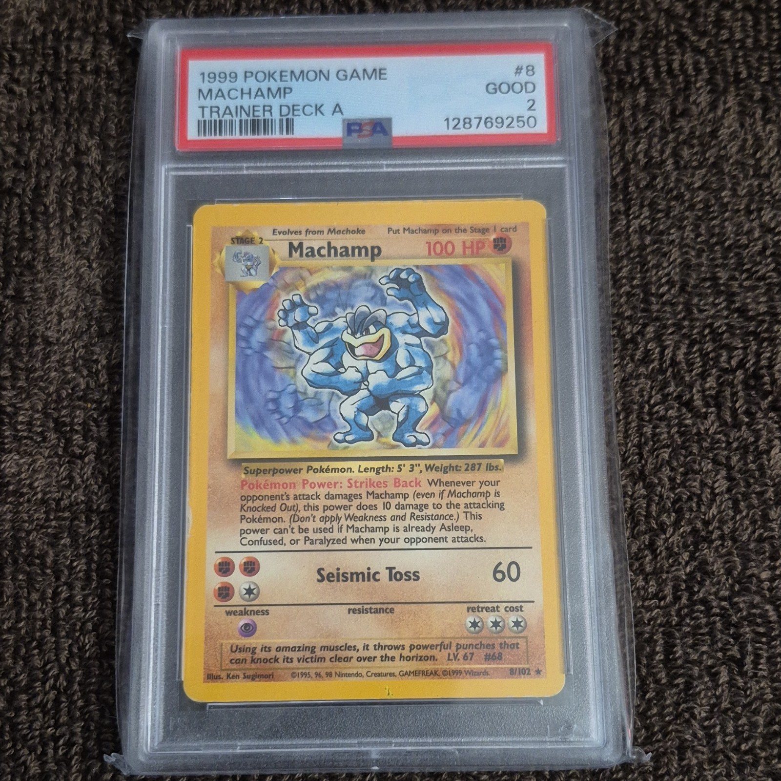 Pokemon 1999 Machamp 8/102 trainer deck A pop 1 super rare PSA 2