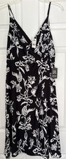 Express Dress Small Floral Party Midi Long Layered Black Spaghetti Straps Lined