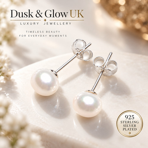 925 Sterling Silver Plated Freshwater Natural Pearl Stud Earrings Women Gift UK