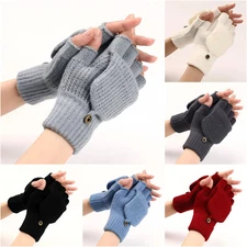 Men Women Winter Gloves Half Finger Open Flip Design Flap Warm Gloves Knitted Th