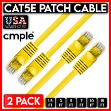 2 PCS Yellow Cat5e Patch Cable Cat5 Ethernet Cord RJ45 Connectors LAN UTP Wire