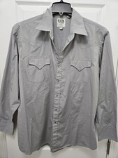 Men's Ely Cattleman GRAY 17.5/35 Western Pearl Snap Button Down Shirt