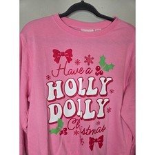 Dolly Womens M Pink Holly Jolly Christmas Sweatshirt Holiday Winter Pullover Top