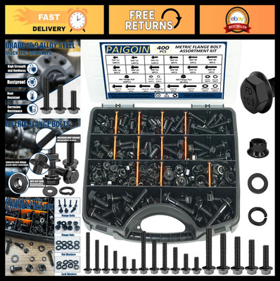 400pcs Metric Flange Bolt Kit - 10.9 Grade Black Hex Bolts & Nuts Assortment M6-