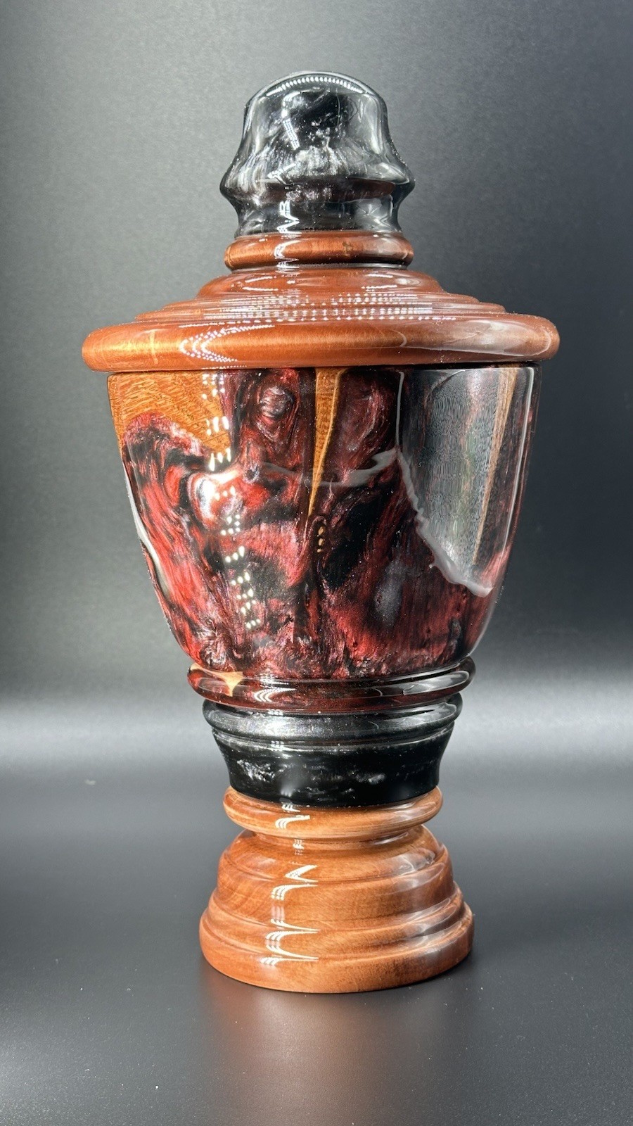 Handcrafted Wood & Resin Lidded Art Vessel Box Pedestal Handmade One of a Kind