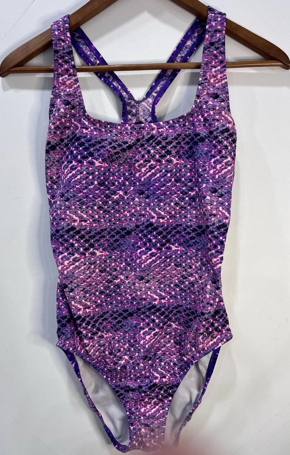 Speedo One Piece Racerback Swimsuit Purple Snakeskin Print, Women’s Size 10