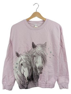 Yigga Mädchen Pullover Sweatshirt Rosa Pferd Tiermotiv Glitzer Gr. 158