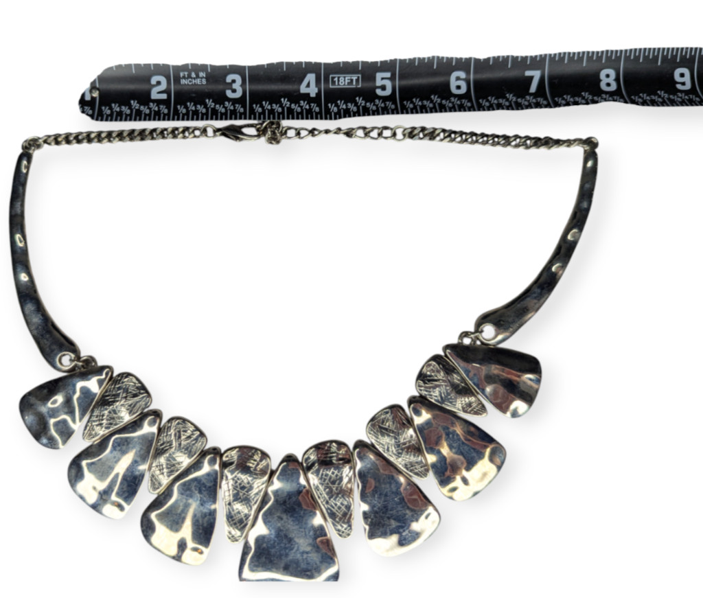 Silver Tone Statement Neckace with Triangle Desig… - image 12