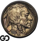 1937-D Buffalo Nickel 5C Gem BU Attractive Toning, Beautiful Original Album Skin