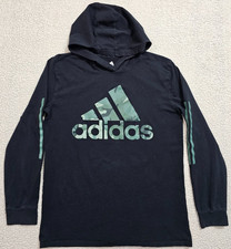 Adidas Long Sleeve Lightweight Hoodie Youth Large 14/16 Black W/Green Print