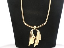 Vintage Monet Gold Snake Chain Necklace Signed Sculptural Pendant Jewelry