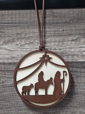4'' Two Layer Nativity Ornament   Holy Family & Star of Bethlehem, Laser Cut Wood