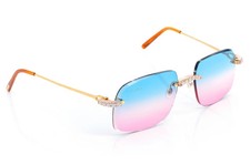 Glasses Iced Out Moissanite Diamonds Rimless Blue Pink Fade Lens 3.ctw Rose Gold