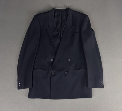 Vintage Red Bass Made In Italy Zweireiher Blazer Jacke 40R Navy 100% Wolle