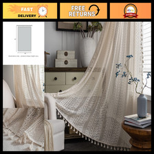 Boho Crochet Lace Curtains Semi-Sheer Knitted Tassel Drapes for Living Room 59"x