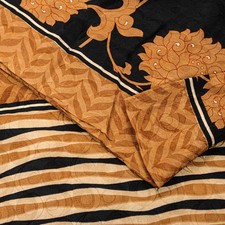 Sanskriti Vintage Saree Black-Brown Pure Crepe Printed-Woven Sari 5.5 YD Fabric
