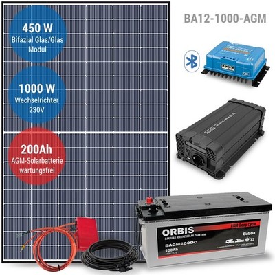 Solar-Inselanlage 1000W Komplettsystem 12V/230V BA12-1000-AGM Camping Haus