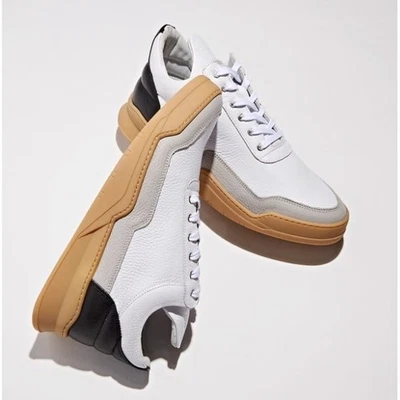Filling Pieces Barneys XO Low Top Sneakers Mens 8 White Black Gum Leather Luxury - Image 1 of 4