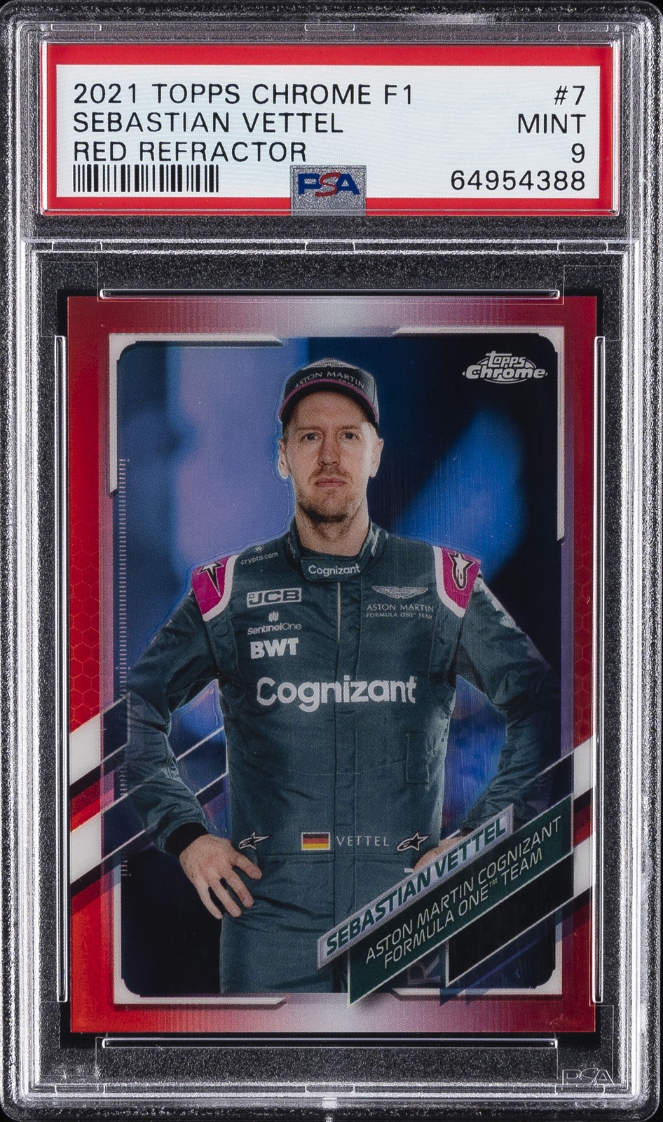 2021 TOPPS CHROME FORMULA 1 RED REFRACTOR #7 SEBASTIAN VETTEL 1/5 PSA 9