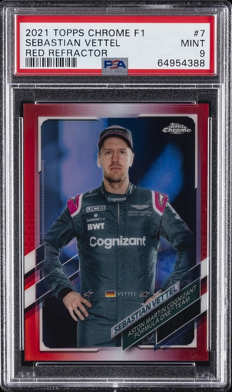 2021 TOPPS CHROME FORMULA 1 RED REFRACTOR #7 SEBASTIAN VETTEL 1/5 PSA 9