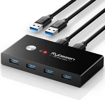 USB 3.0 Switch für 2 Computer, USB Switcher 4 USB Geräte Hub inkl. 2 USB Kabel