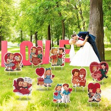 9 Pcs Valentine's Day Yard Sign Decorations with Stakes Vintage Valentine's Day